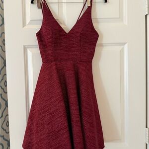 Xscape Red Fit and Flare Mini Dress V-Neck